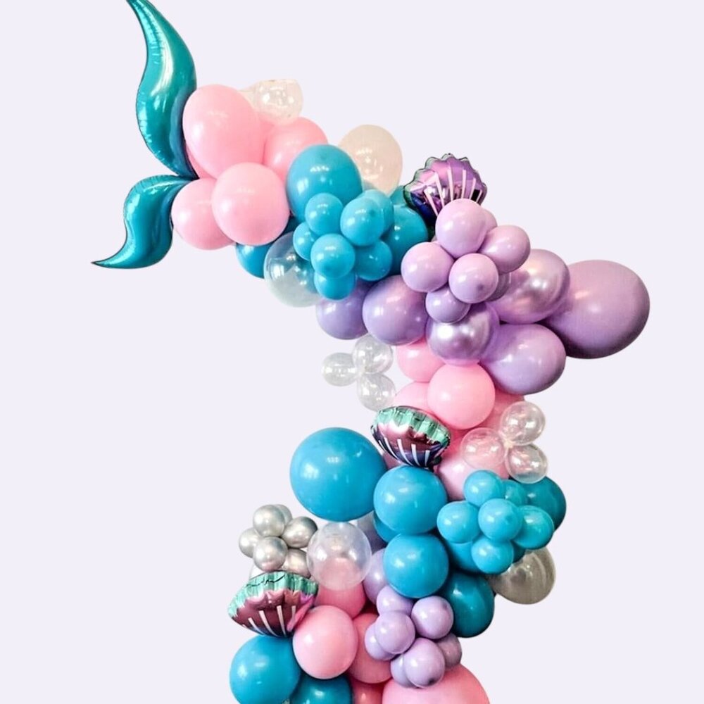 Mermaid Tail 104 Piece Balloon Arch Kit Pastel Pink Purple Teal & Gold Foil New